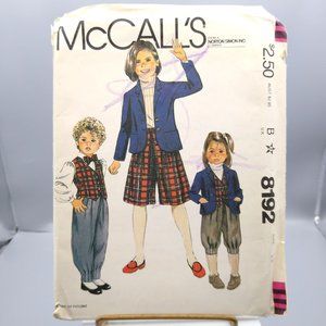 UNCUT Vintage Sewing PATTERN McCalls 8192, Girls 1982 Jacket Vest Pants Knickers